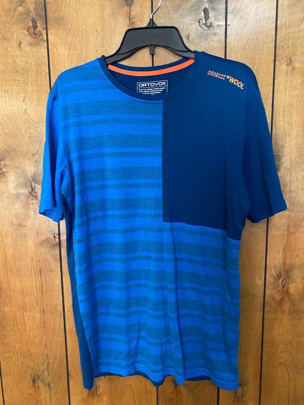 ORTOVOX Men's Blue Short-Sleeve Striped Wool Blend Tee